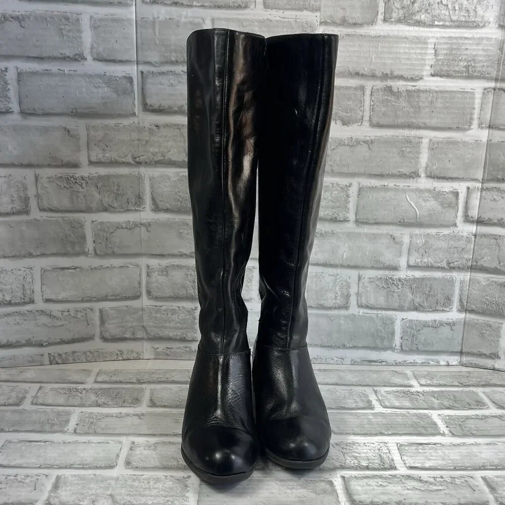 Me Too Boots Astor 16 Women's 6 Knee High Tall Riding Black Leather Zipper Boots